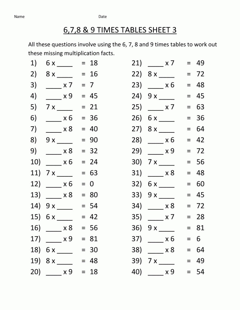 Math Worksheets Grade 7 Multiplication