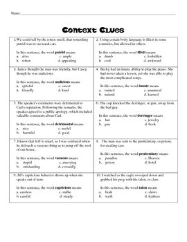 Identifying Types Of Context Clues Worksheets