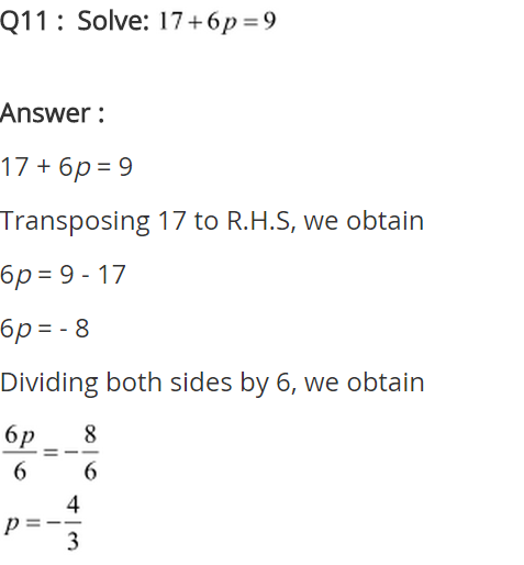 Linear Equations In One Variable Class 8 Worksheets With Answers
