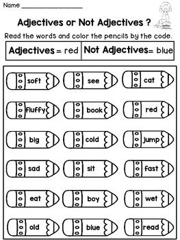 Noun Verb Adjective Worksheet Grade 1