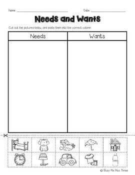 Needs And Wants Worksheet First Grade