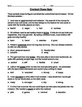 Fourth Grade Context Clues Worksheets Pdf