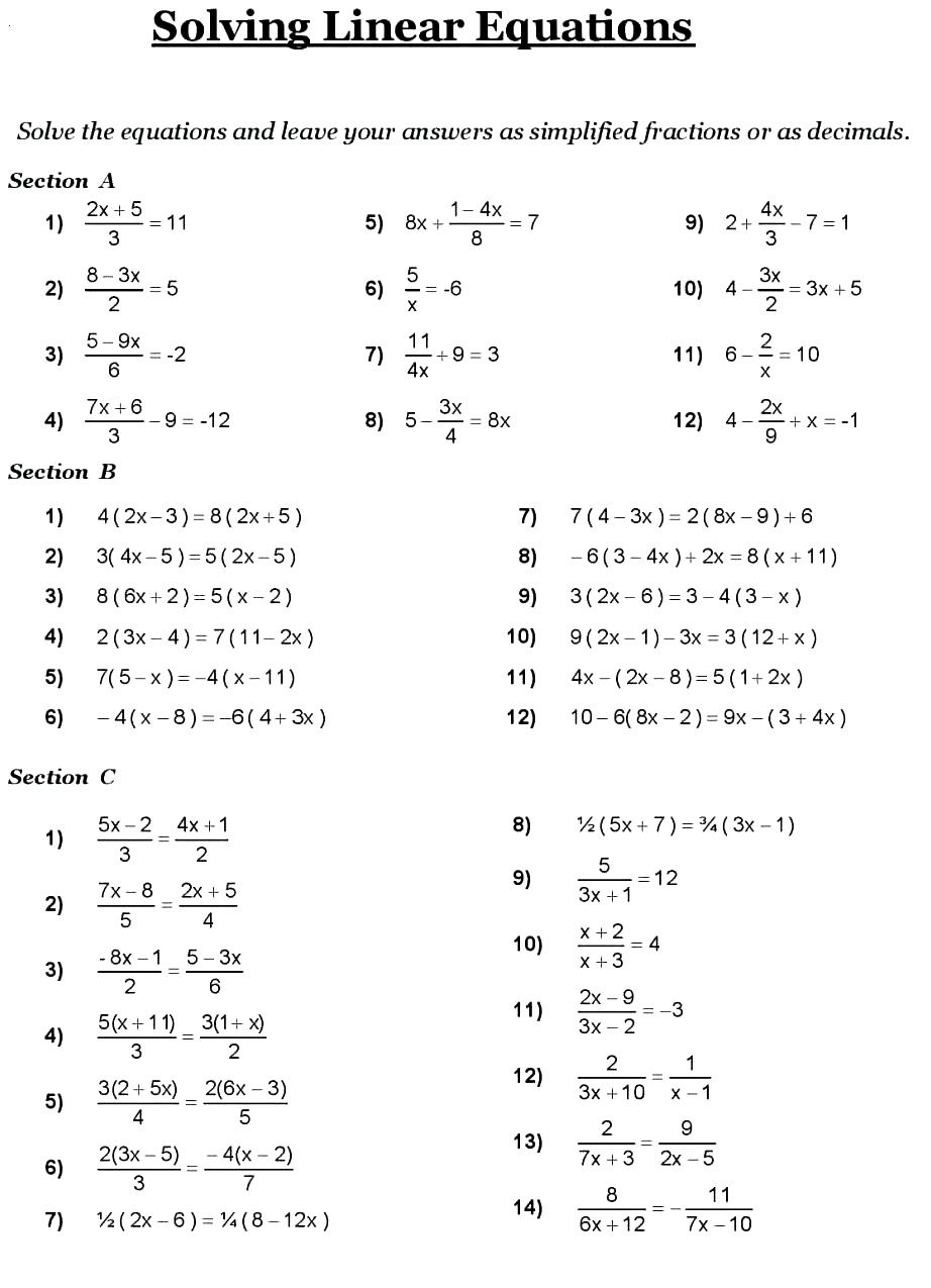 8th Grade Algebra Worksheets