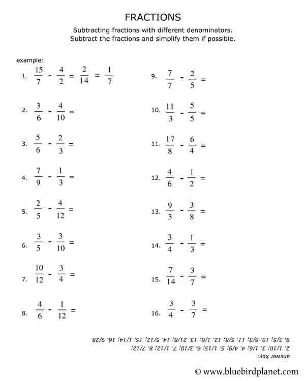 Adding Subtracting Multiplying And Dividing Fractions Worksheet With Answer Key