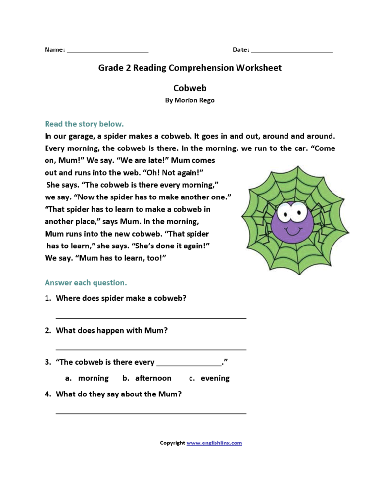 Year 2 Reading Comprehension Worksheets Free