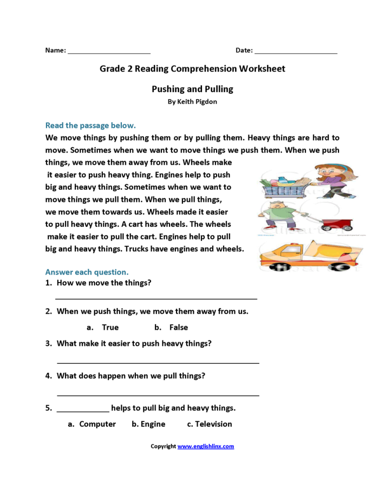 Printable Comprehension Worksheets For Grade 2