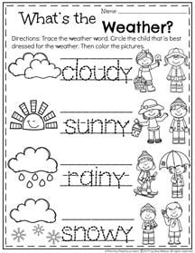 Pre K Weather Worksheets For Preschool