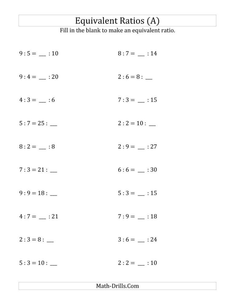 6th Grade Math Ratios And Proportions Worksheets
