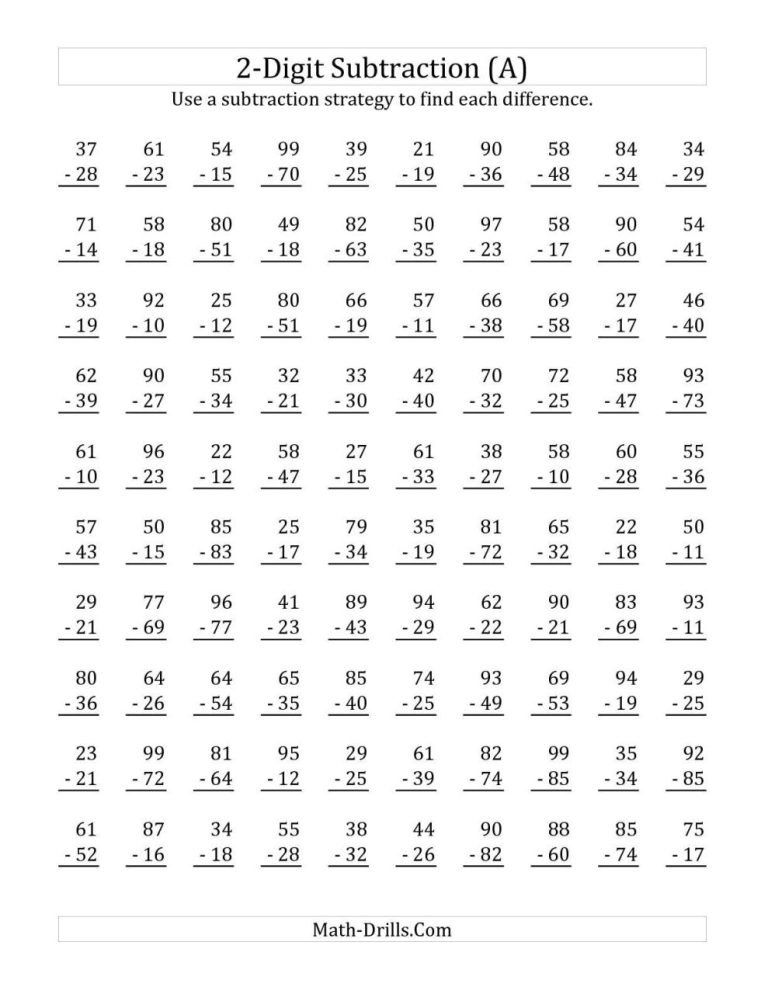 2 Digit Subtraction With Regrouping Worksheets 3rd Grade