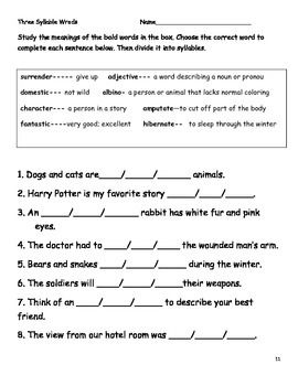 Syllables Worksheet For Grade 3
