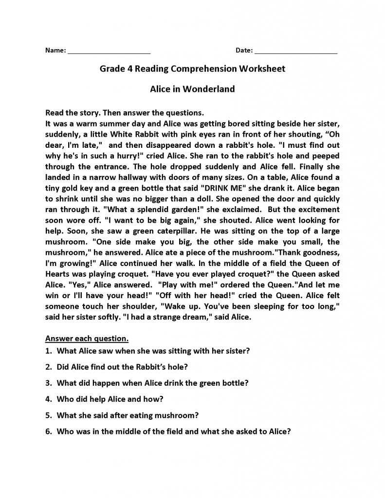 Reading Comprehension Worksheets 6th Grade