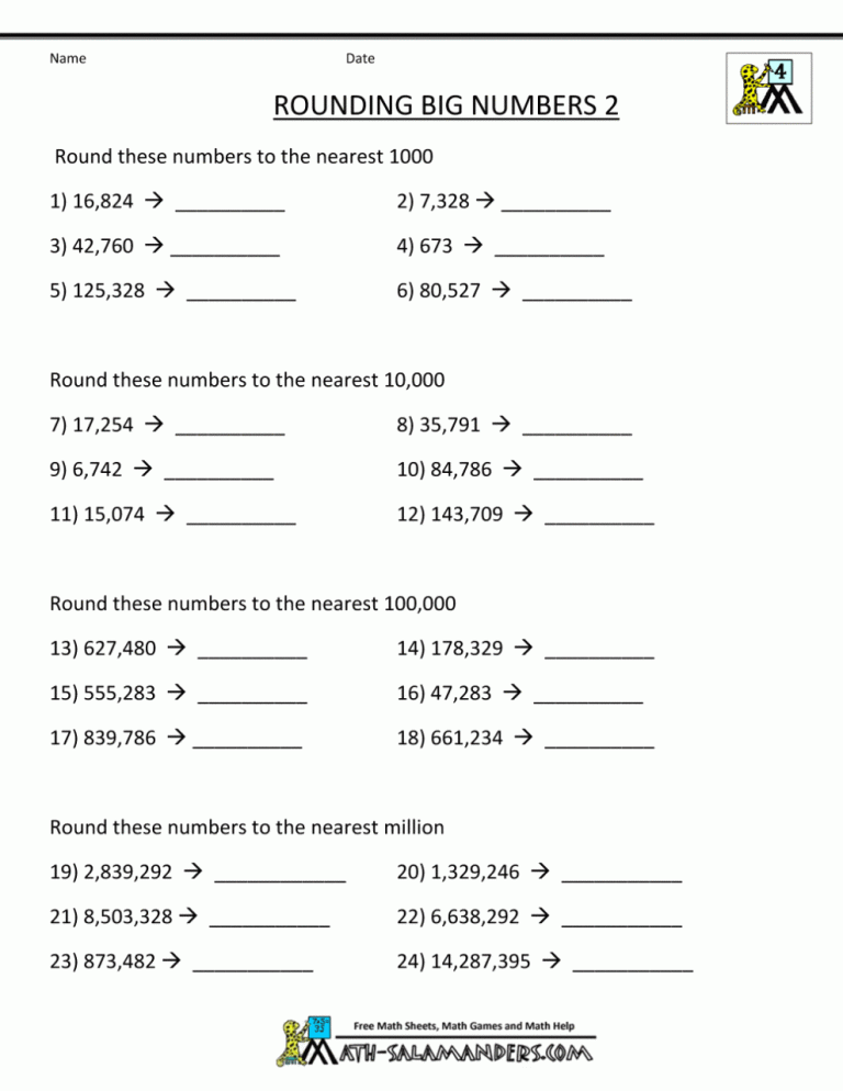 Common Core Math Worksheets 4th Grade Place Value