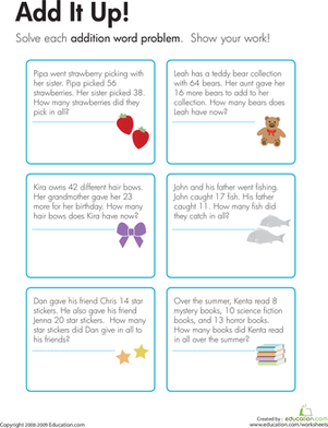 Second Grade Addition Word Problems For Grade 2 Worksheets