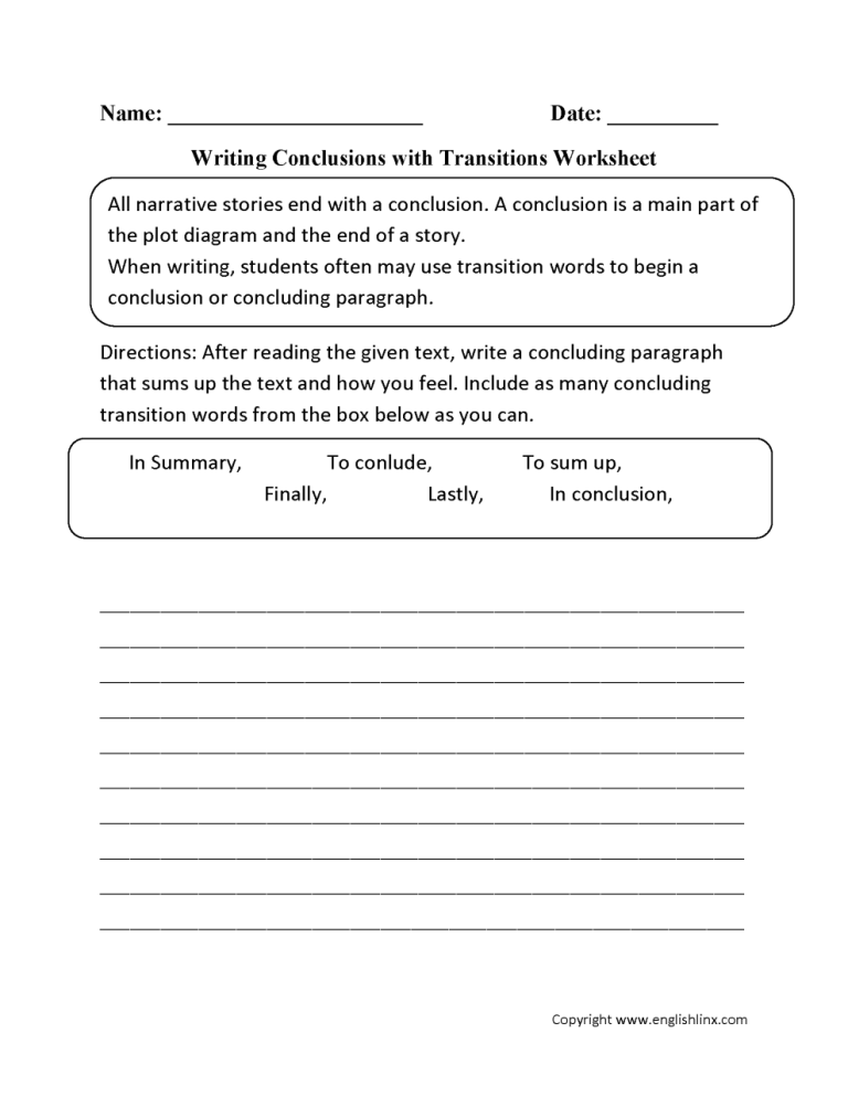Transition Words Worksheet