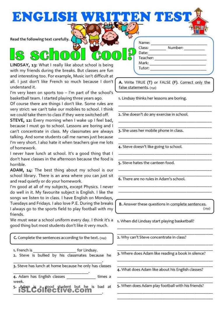 Multiple Choice Reading Comprehension Worksheets 7th Grade