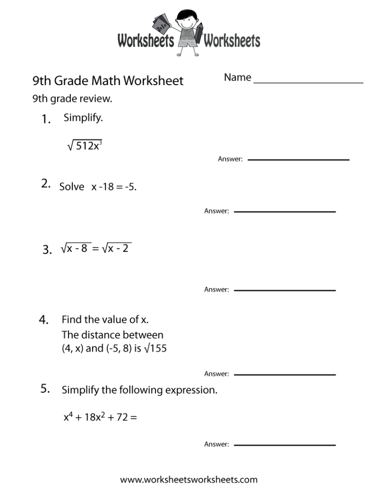 9th Grade Basic Math Worksheets