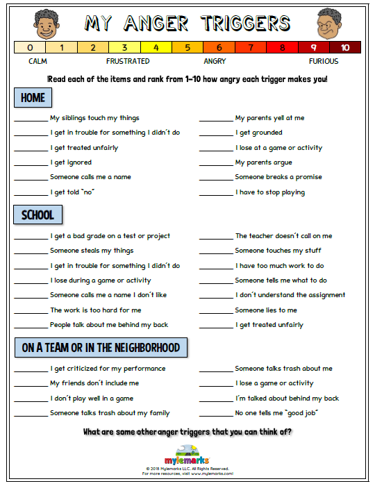 Anger Worksheets For Adults