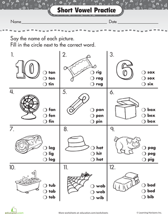 Short Vowel Sounds Worksheets For Grade 1
