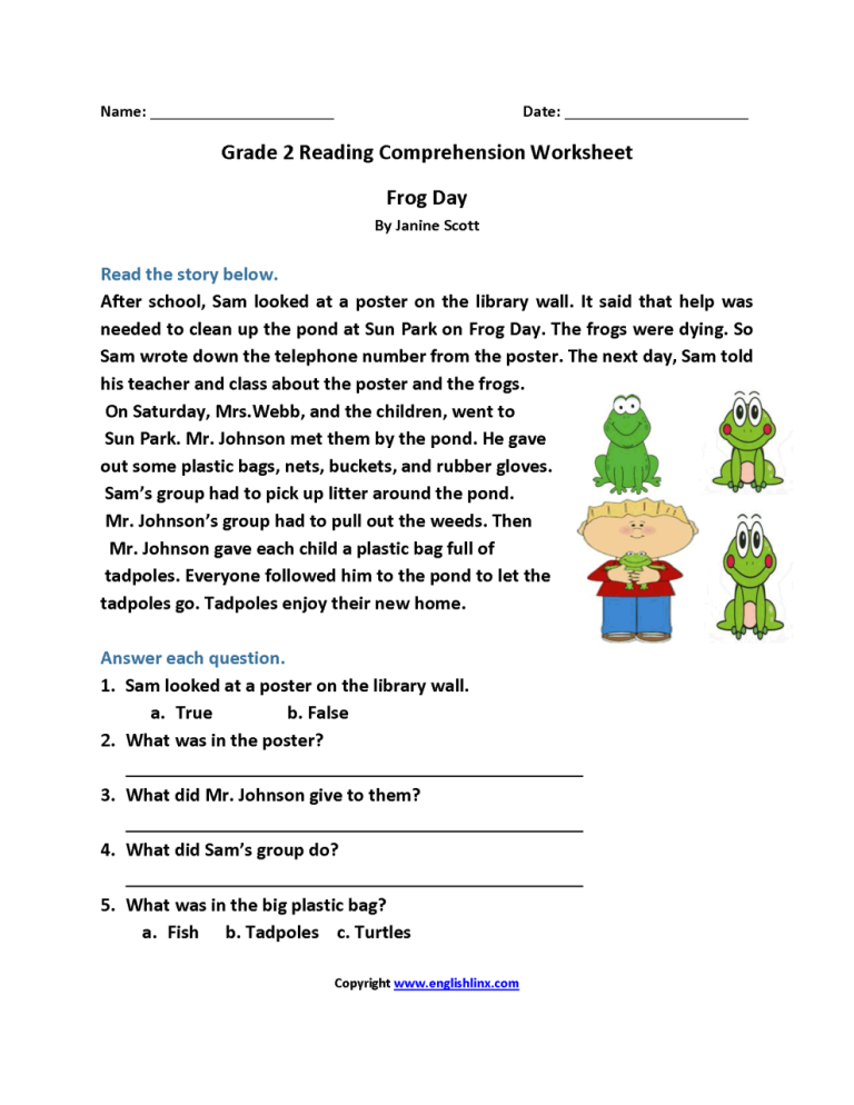 Comprehension For Class 2 In English Pdf