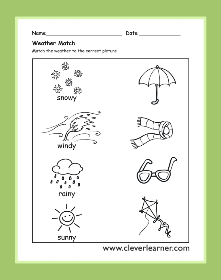 Types Of Weather Worksheets For Kindergarten