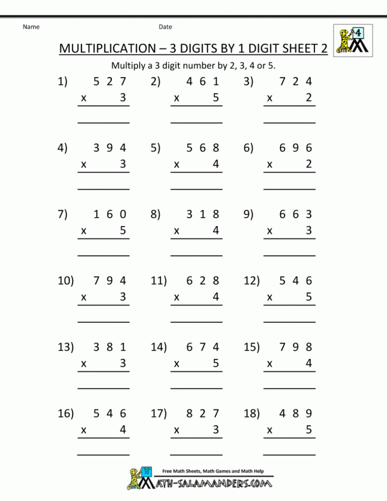 Fourth Grade Math Worksheets Printable
