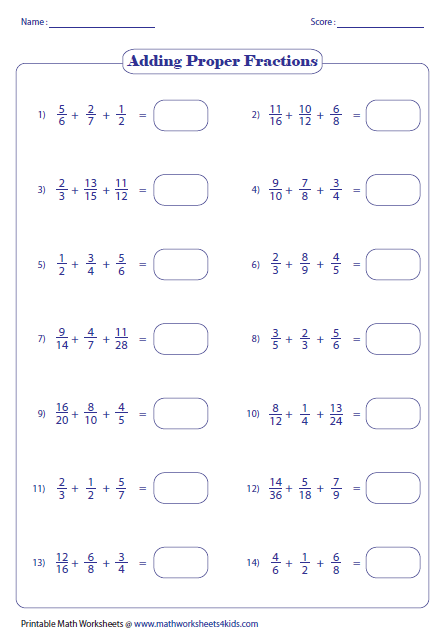 Adding And Subtracting Fractions Worksheets With Different Denominators