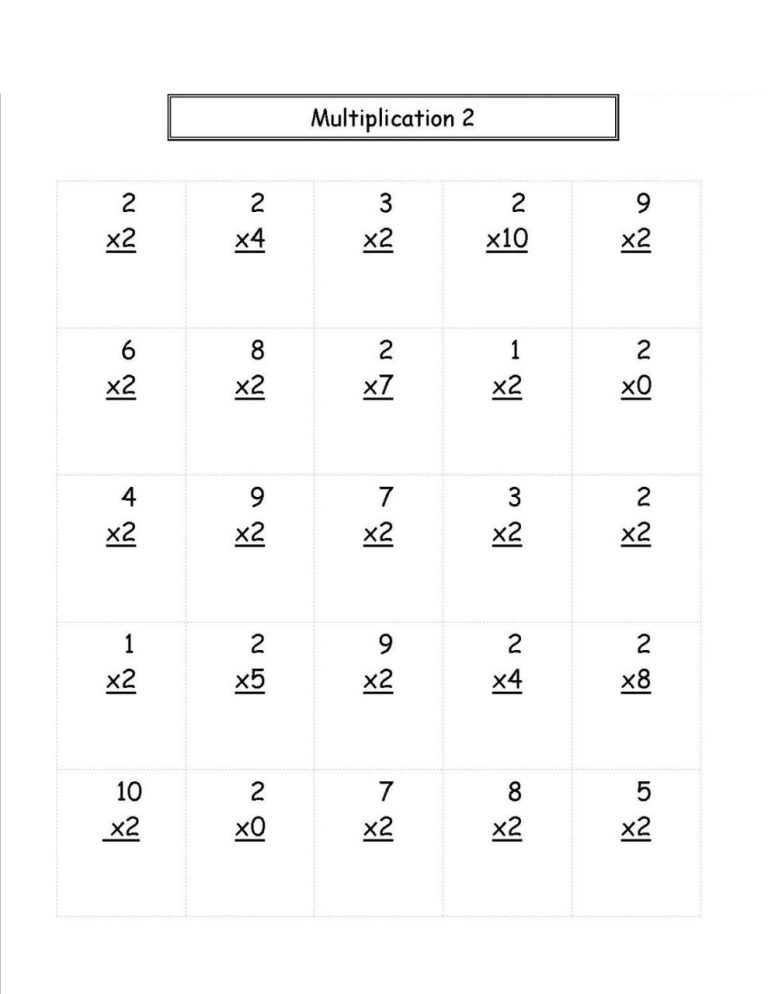 2 Times Tables Worksheets Printable