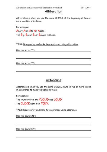 Alliteration Worksheets 2nd Grade