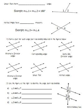 Angles In Parallel Lines Worksheet Answers