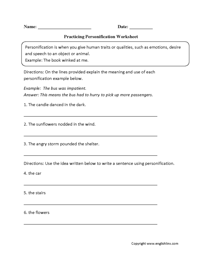 Figurative Language Worksheets 8th Grade