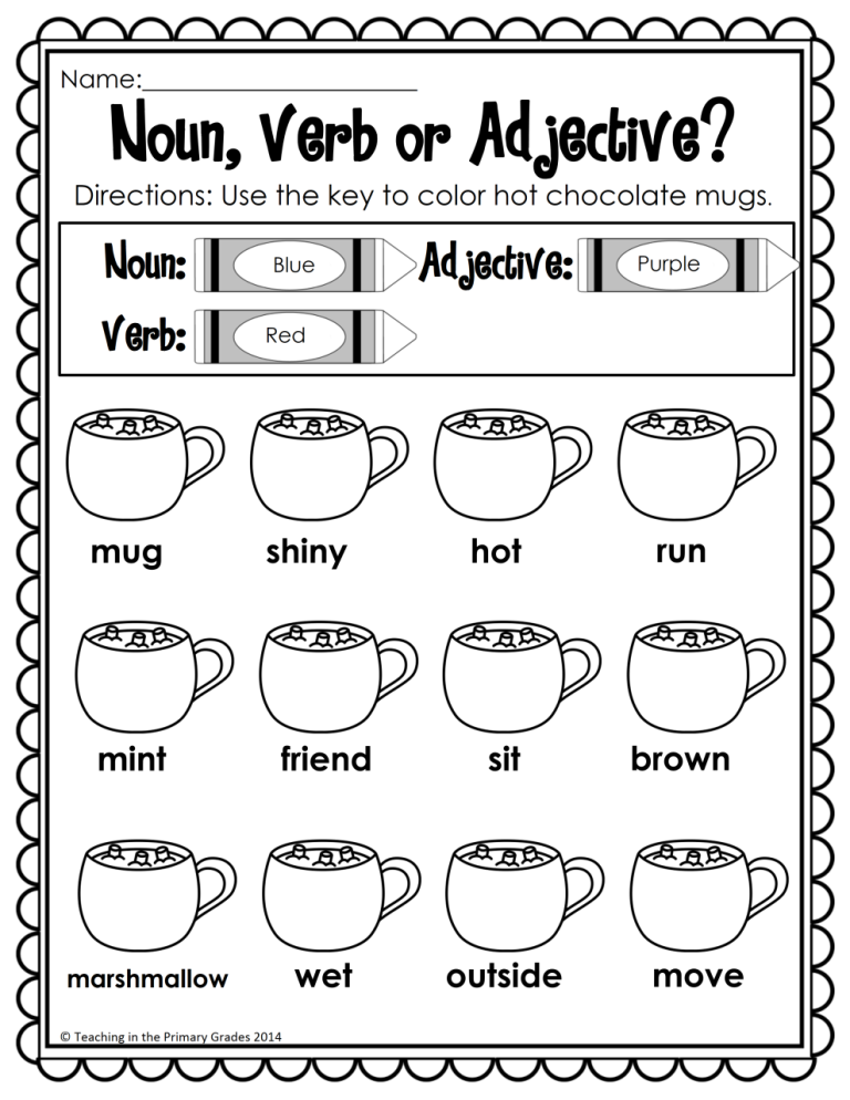 Noun Verb Adjective Worksheets Grade 2