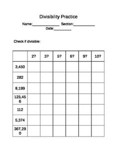 Divisibility Rules Worksheet