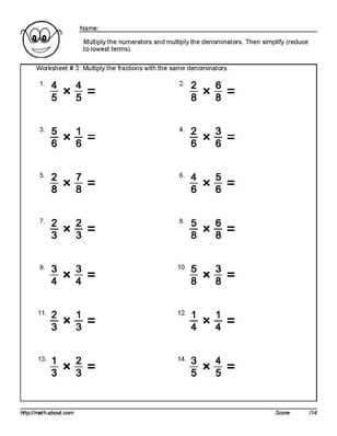 Grade 6 Math Worksheets Equivalent Fractions
