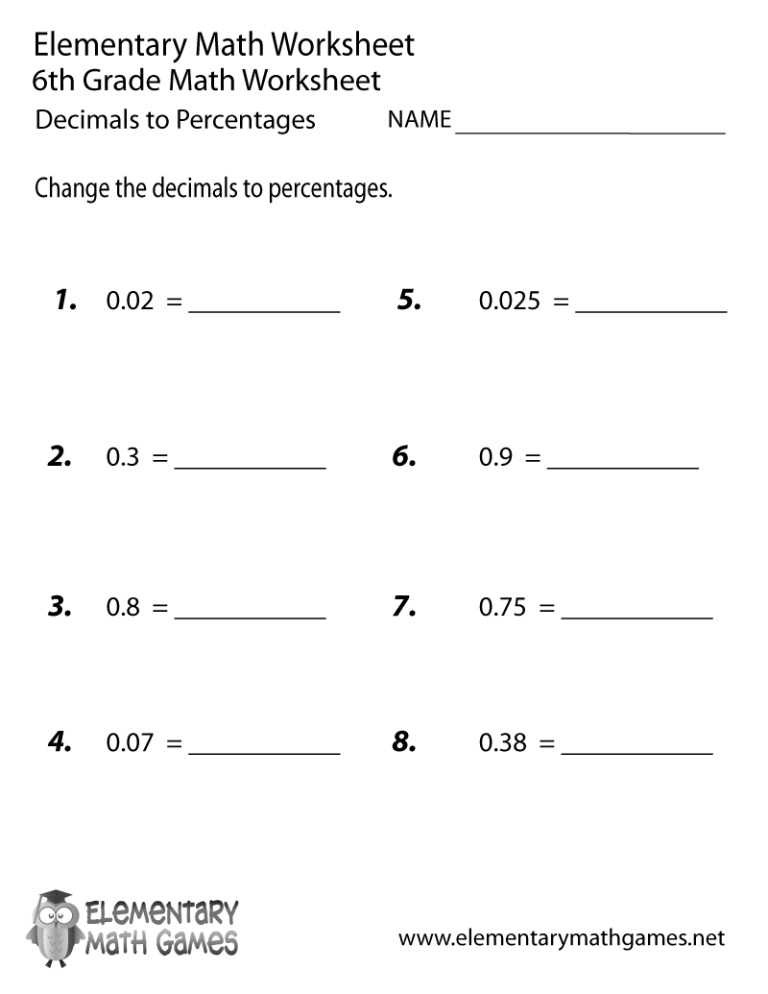Grade 8 Math Worksheets Percentage