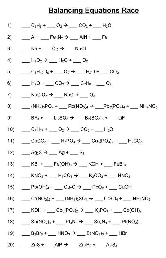 Balancing Chemical Equations Practice Worksheet For Beginners