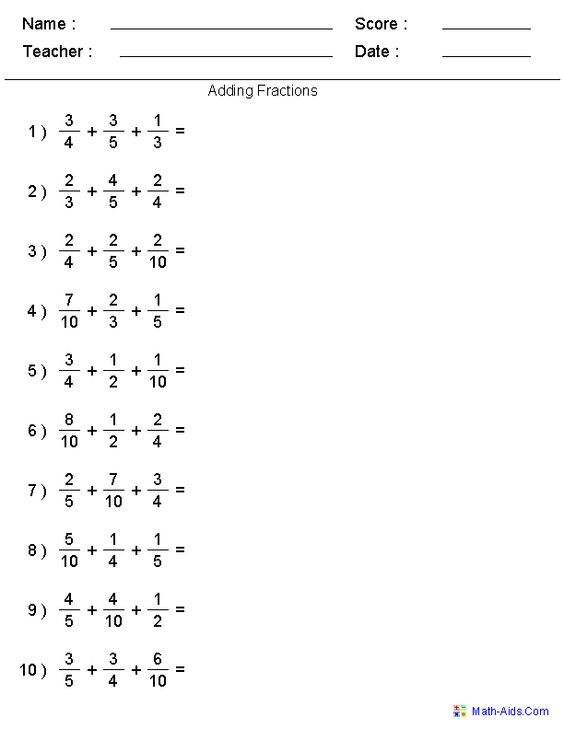 Math Aids Fractions Answers