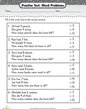 1st Grade First Grade Subtraction Word Problems