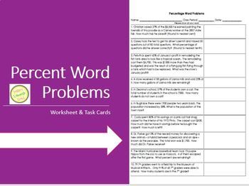 Percentage Worksheets Word Problems