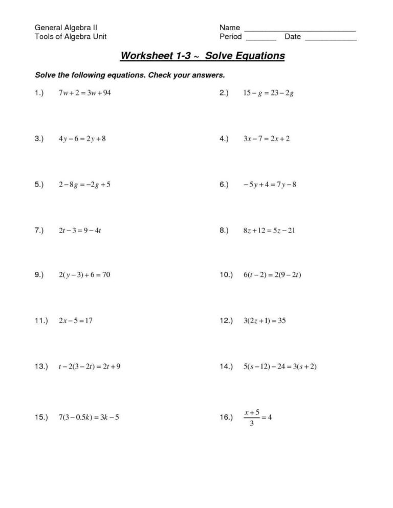 Solving Multi Step Equations Worksheet Answer Key