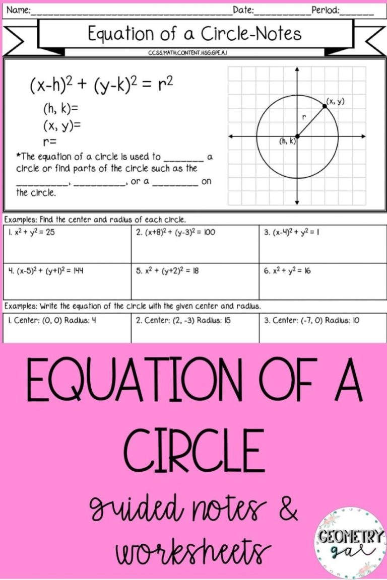 Answer Equation Of A Circle Worksheet