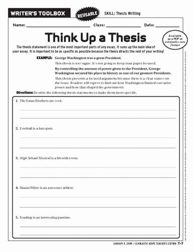 Writing Thesis Statement Worksheet Answer Key