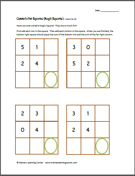 Magic Squares Worksheet Answers