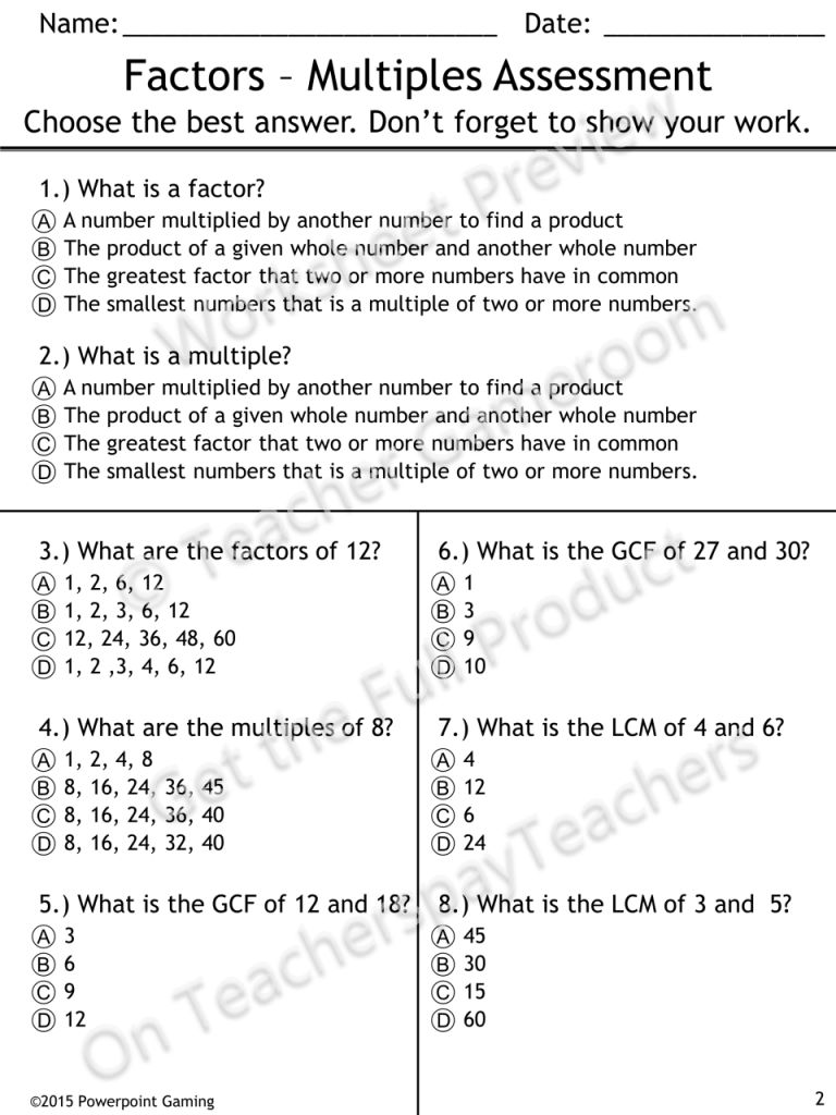 Factors Worksheet Grade 6