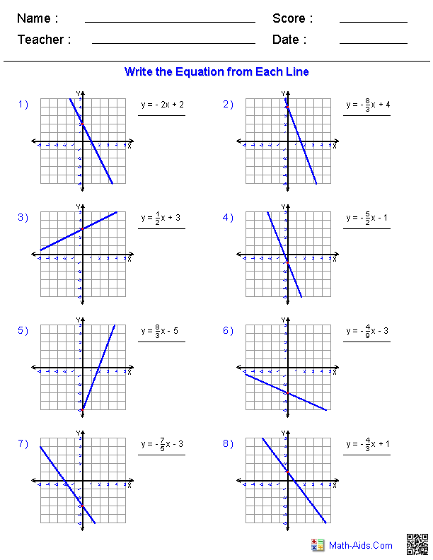 Graphing Linear Equations Worksheet With Answer Key Algebra 1