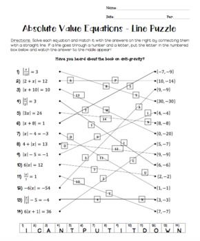 Absolute Value Equations Worksheet Answers