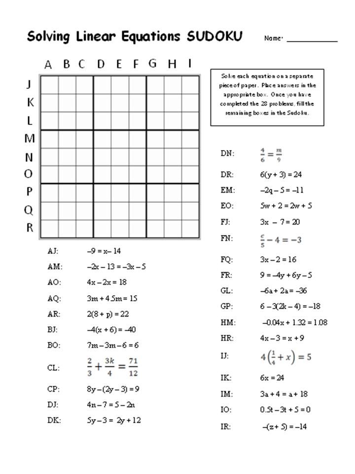 7th Grade Simple Linear Equations Worksheet