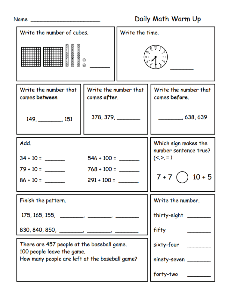 Third Grade Worksheets For Place Value Grade 3