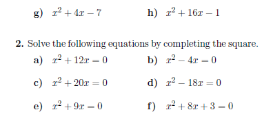 Completing The Square Worksheet Pdf With Answers