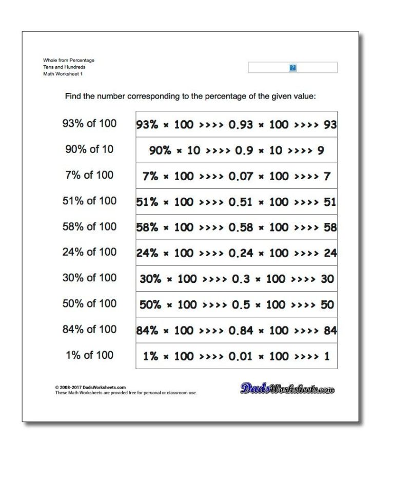 Percentage Worksheets Pdf