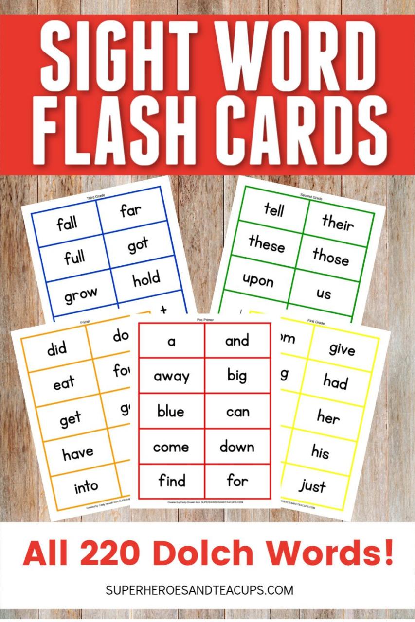 Sight Words Printable Cards